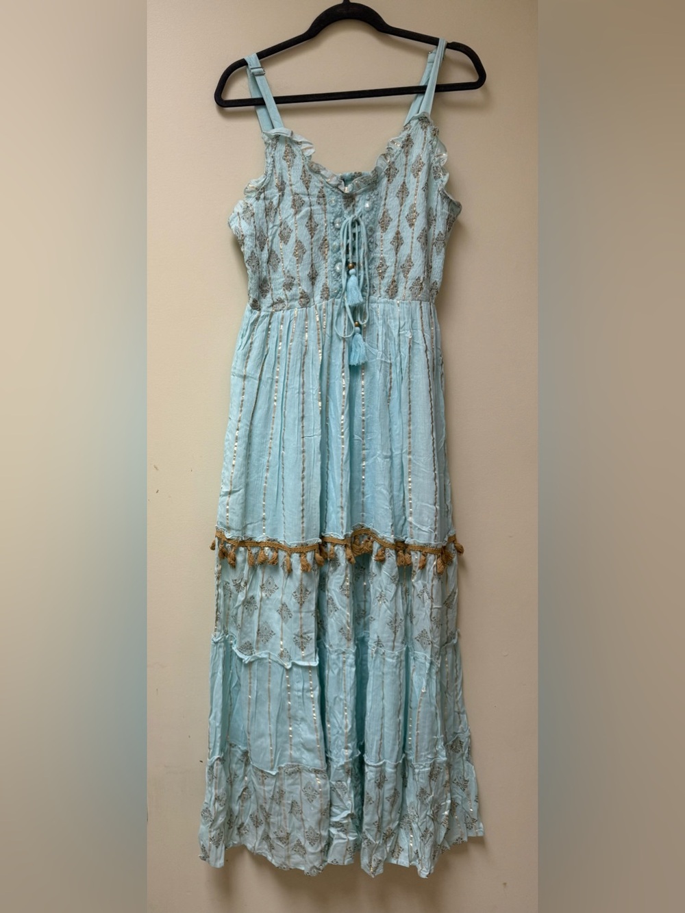 NWT 🔷Magic Light Blue Maxi Dress with Gold Trim🔷